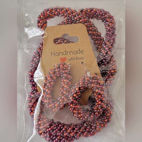 Hand crafted Mutli colored metallic Beaded Necklace 11in & earrings - Picture 1 of 17